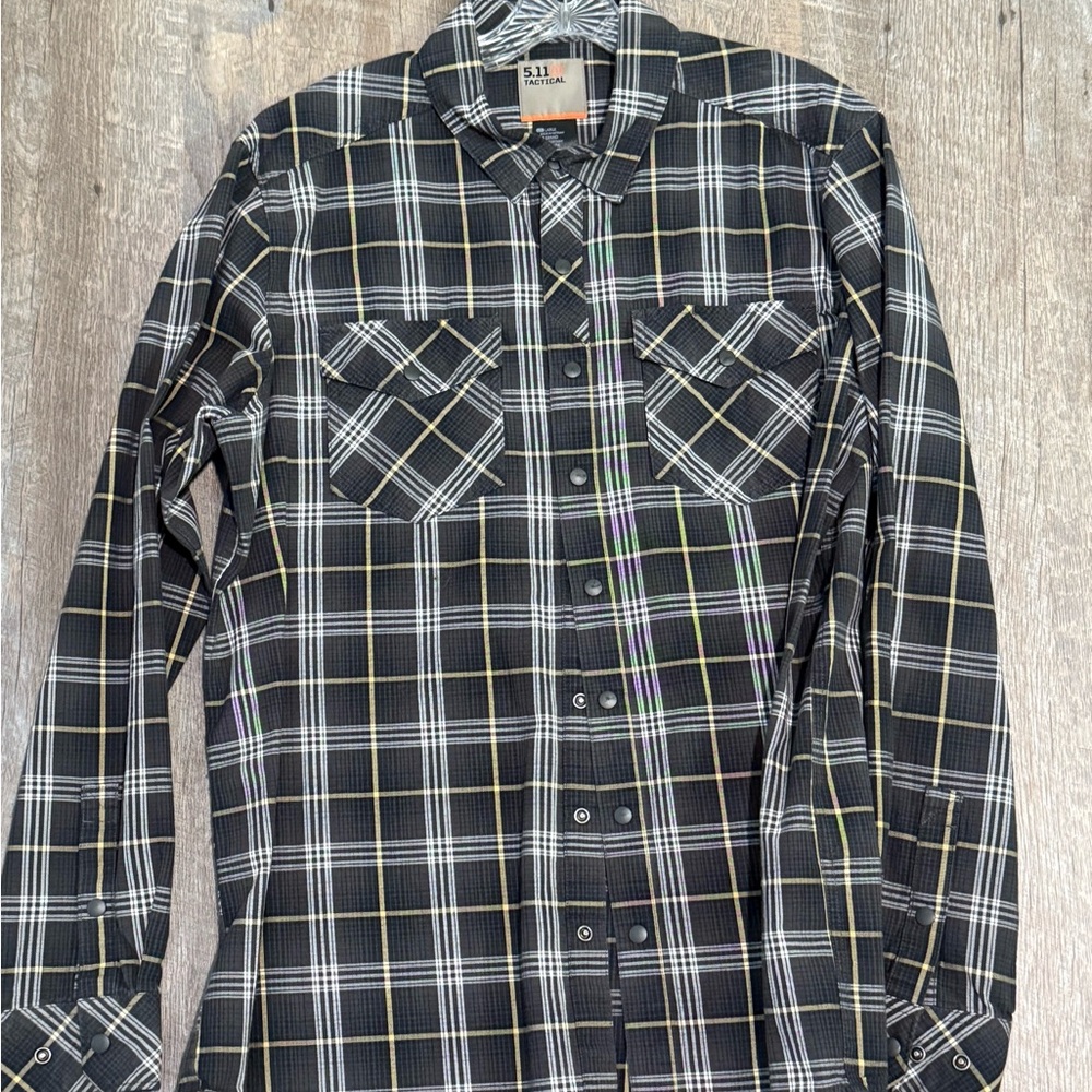 5.11 Tactical Black and White Plaid Casual Button Down Shirt